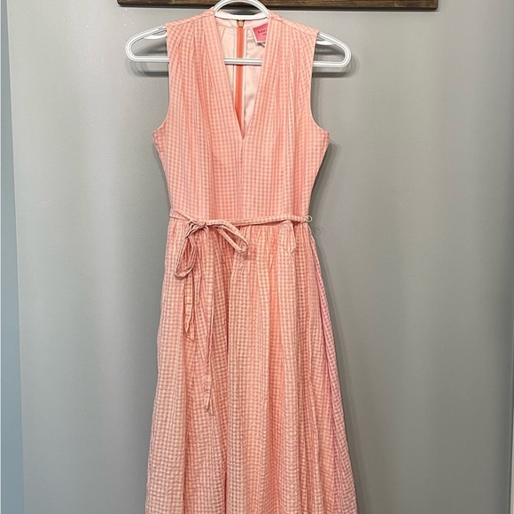 Kate Spade Midi Dress size 2 pink and white checker pattern with pockets! - Picture 4 of 9